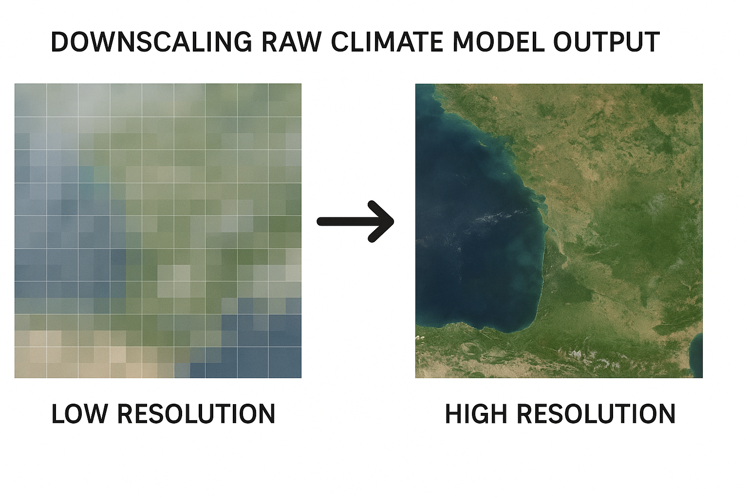 Diagram showing global-to-local downscaling concept